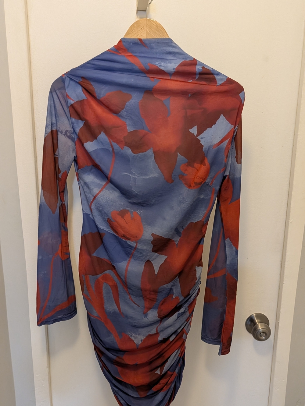 Women’s Blue and Red Floral Ruched Dress